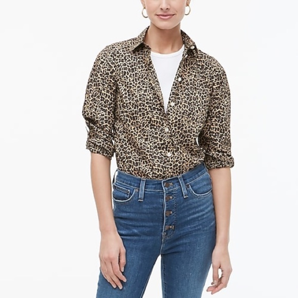 New J. Crew Button-up Leopard Shirt Signature Fit